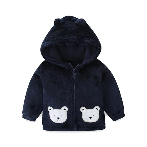 Toddler Winter Coat Fleece Zip up Hooded Bear Ears Warm Fuzzy Baby Kids Jacket Outerwear Sweater - 1