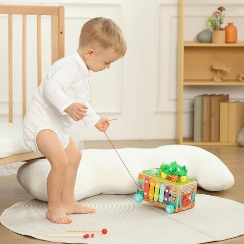 Toddler Wooden Activity Cube for 1 2 3 Year Old Toys, Montessori Toy for Baby Boys Girls 18 months+, Activity Center with Bead Maze Learning Fine Motor Skill 1st Birthday Gifts for Kids Girl Boy 1-3 - 3