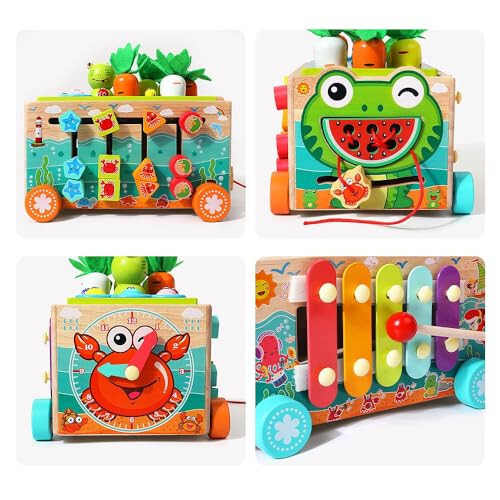 Toddler Wooden Activity Cube for 1 2 3 Year Old Toys, Montessori Toy for Baby Boys Girls 18 months+, Activity Center with Bead Maze Learning Fine Motor Skill 1st Birthday Gifts for Kids Girl Boy 1-3 - 4
