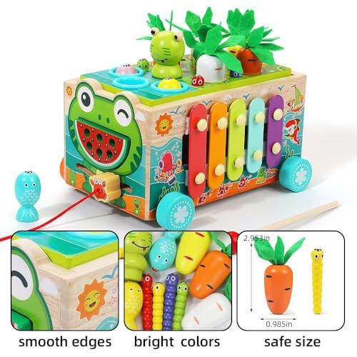 Toddler Wooden Activity Cube for 1 2 3 Year Old Toys, Montessori Toy for Baby Boys Girls 18 months+, Activity Center with Bead Maze Learning Fine Motor Skill 1st Birthday Gifts for Kids Girl Boy 1-3 - 5