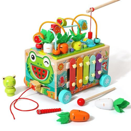 Toddler Wooden Activity Cube for 1 2 3 Year Old Toys, Montessori Toy for Baby Boys Girls 18 months+, Activity Center with Bead Maze Learning Fine Motor Skill 1st Birthday Gifts for Kids Girl Boy 1-3 - 6