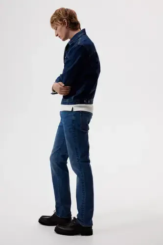 Toʻgʻri oddiy jinsi - Toʻq denim koʻk - 4