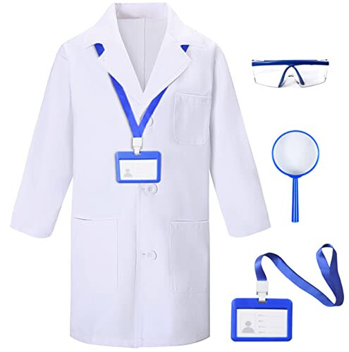 TOGROP 4Pcs Doctor Scientist Lab Costume for Kids Role Play Thick White Coat Birthday Party Gift 2-12 Years - 1