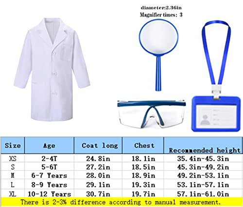 TOGROP 4Pcs Doctor Scientist Lab Costume for Kids Role Play Thick White Coat Birthday Party Gift 2-12 Years - 7