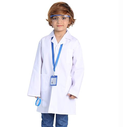 TOGROP 4Pcs Doctor Scientist Lab Costume for Kids Role Play Thick White Coat Birthday Party Gift 2-12 Years - 2