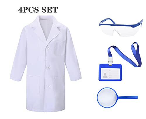 TOGROP 4Pcs Doctor Scientist Lab Costume for Kids Role Play Thick White Coat Birthday Party Gift 2-12 Years - 5