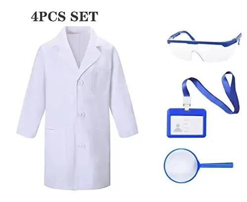 TOGROP 4Pcs Doctor Scientist Lab Costume for Kids Role Play Thick White Coat Birthday Party Gift 2-12 Years - 2
