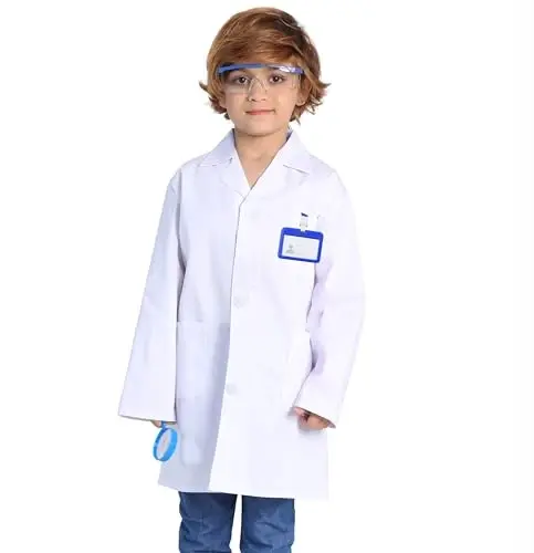 TOGROP 4Pcs Doctor Scientist Lab Costume for Kids Role Play Thick White Coat Birthday Party Gift 2-12 Years - 5