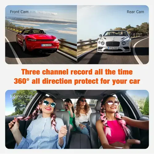 TOGUARD 3 Channel Dash Cam 1080P Dash Cam Front and Rea with 64GB SD Card Infrared Night Vision Car Camera, WDR, Emergency Lock, Parking Monitor - 4