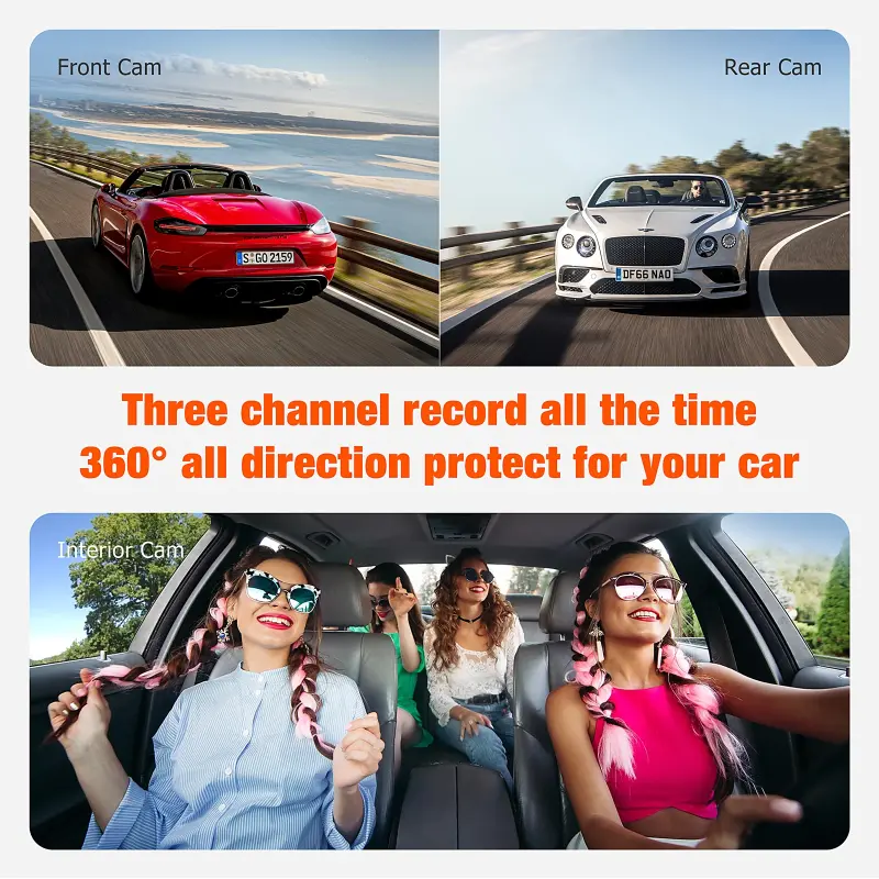 TOGUARD 3 Channel Dash Cam 1080P Dash Cam Front and Rea with 64GB SD Card Infrared Night Vision Car Camera, WDR, Emergency Lock, Parking Monitor- - 4