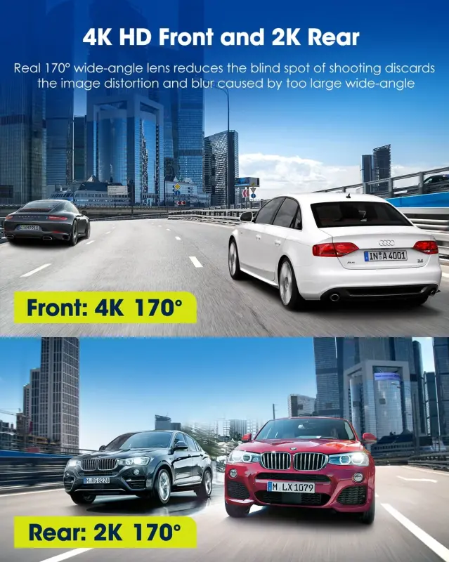 Toguard Dash Cam 4K Front and 4K Rear, TOGUARD Dash Camera Built-in WiFi GPS Voice Control 3.16