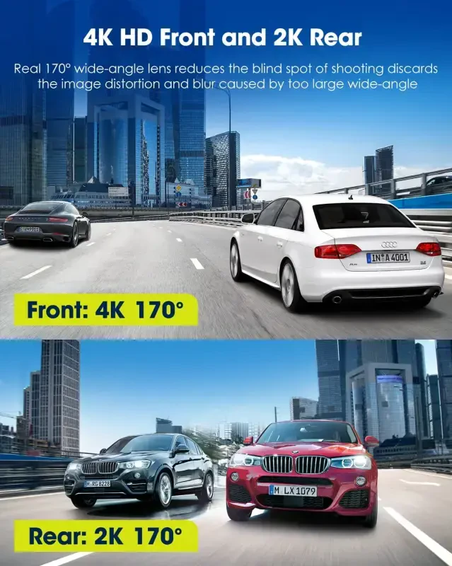Toguard Dash Cam 4K Old va 4K Orqa, TOGUARD Dash Camera O'rnatilgan WiFi GPS Ovozli boshqaruv 128GB SD Karta bilan 3,16 Dyuymli Sensorli Ekranli Avtomobil Kamerasi - TOGUARD