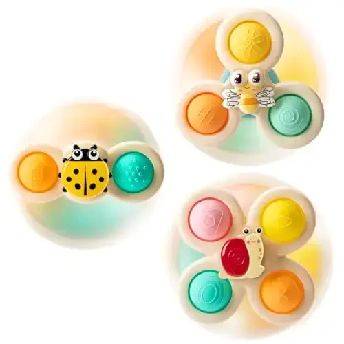 TOHIBEE 3-Piece Suction Cup Spinner Toys for 1-3 Year Old Boys & Girls - Spinning Sensory Toys for Toddlers 12-18 Months - First Birthday Gifts 