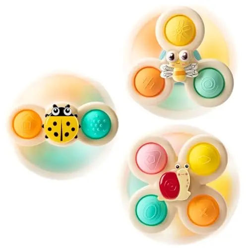TOHIBEE 3-Piece Suction Cup Spinner Toys for 1-3 Year Old Boys & Girls - Spinning Sensory Toys for Toddlers 12-18 Months - First Birthday Gifts - 1