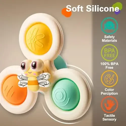 TOHIBEE 3-Piece Suction Cup Spinner Toys for 1-3 Year Old Boys & Girls - Spinning Sensory Toys for Toddlers 12-18 Months - First Birthday Gifts - 6