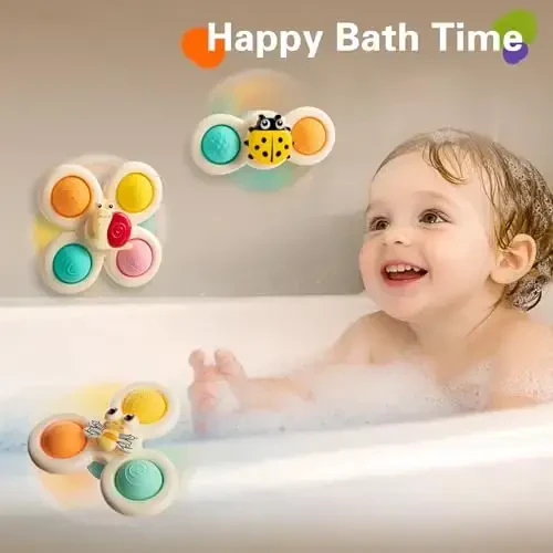 TOHIBEE 3-Piece Suction Cup Spinner Toys for 1-3 Year Old Boys & Girls - Spinning Sensory Toys for Toddlers 12-18 Months - First Birthday Gifts - 5