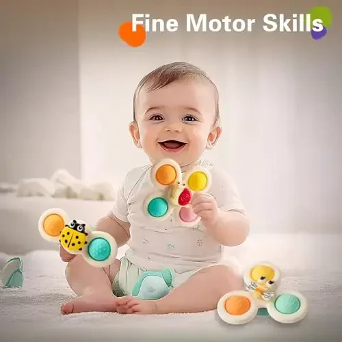 TOHIBEE 3-Piece Suction Cup Spinner Toys for 1-3 Year Old Boys & Girls - Spinning Sensory Toys for Toddlers 12-18 Months - First Birthday Gifts - 7