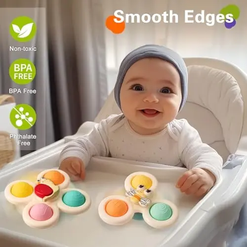 TOHIBEE 3-Piece Suction Cup Spinner Toys for 1-3 Year Old Boys & Girls - Spinning Sensory Toys for Toddlers 12-18 Months - First Birthday Gifts - TOHIBEE (1)