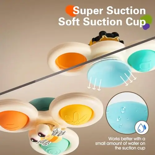 TOHIBEE 3-Piece Suction Cup Spinner Toys for 1-3 Year Old Boys & Girls - Spinning Sensory Toys for Toddlers 12-18 Months - First Birthday Gifts - 3