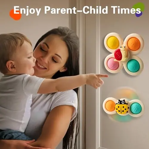 TOHIBEE 3-Piece Suction Cup Spinner Toys for 1-3 Year Old Boys & Girls - Spinning Sensory Toys for Toddlers 12-18 Months - First Birthday Gifts - 4