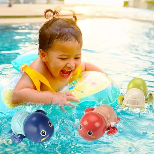 TOHIBEE Bath Toys, 3 Pack Cute Swimming Turtle Bath Toys for Toddlers 1-3, Floating Wind Up Toys for 1 Year Old Boy Girl, New Born Baby Bathtub Water Toys, Preschool Toddler Pool Toys - 4