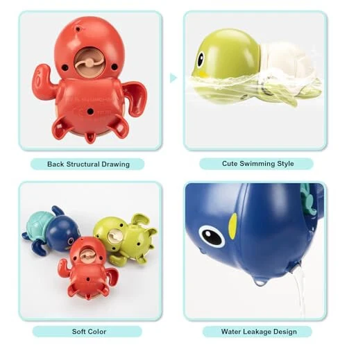 TOHIBEE Bath Toys, 3 Pack Cute Swimming Turtle Bath Toys for Toddlers 1-3, Floating Wind Up Toys for 1 Year Old Boy Girl, New Born Baby Bathtub Water Toys, Preschool Toddler Pool Toys - 5