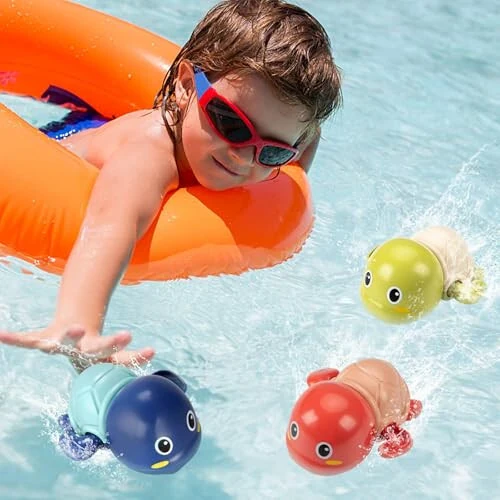 TOHIBEE Bath Toys, 3 Pack Cute Swimming Turtle Bath Toys for Toddlers 1-3, Floating Wind Up Toys for 1 Year Old Boy Girl, New Born Baby Bathtub Water Toys, Preschool Toddler Pool Toys - 6