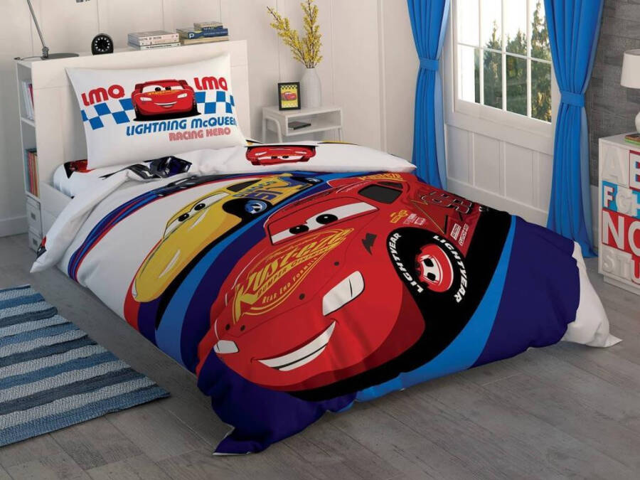 Toj korollik litsenziyali Disney Cars poygasi bitta kishilik choyshab to'plami - 3