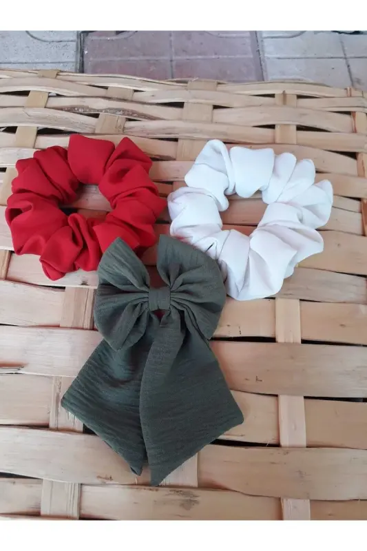 TOKA 3'LÜ SET - kırmızı beyaz haki yeşil - ÇIĞDEM TUHAFIYE