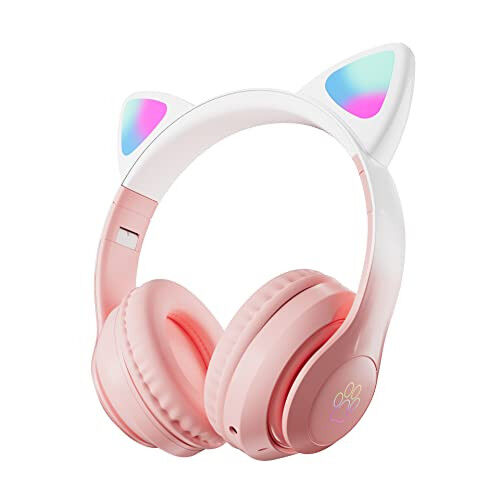 TOKANI Bolalar uchun Quloqchinlar, Bolalar, O'spirinlar, Kattalar uchun Bluetooth Simsiz Quloqchinlar, Mikrofonli Quloq Usti Bluetooth Quloqchinlar, Qizlar va Ayollar uchun Mushuk Quloqli Quloqchinlar (Yangi Pushti) - TOKANI