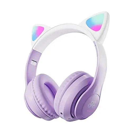 TOKANI Kids Bluetooth Wireless Over-Ear Cat Ear Headphones with Microphone for Kids Teens Adults (Pro-Purple) 