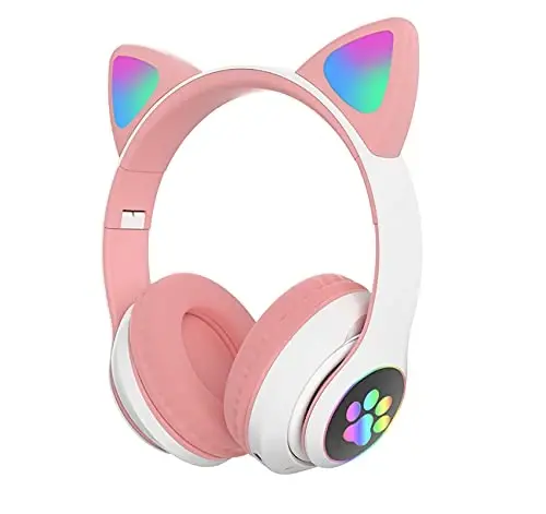 TOKANI Kids Bluetooth Wireless Over-Ear Cat Ear Headphones with Microphone for Kids Teens Adults (Pink) 