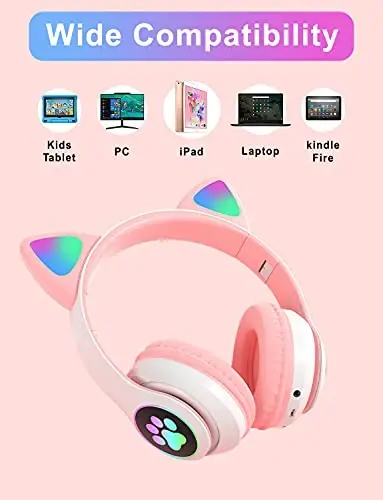TOKANI Kids Bluetooth Wireless Over-Ear Cat Ear Headphones with Microphone for Kids Teens Adults (Pink) - 5