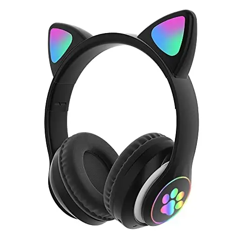 TOKANI Kids Bluetooth Wireless Over-Ear Cat Ear Headphones with Microphone for Kids Teens Adults (Black) 