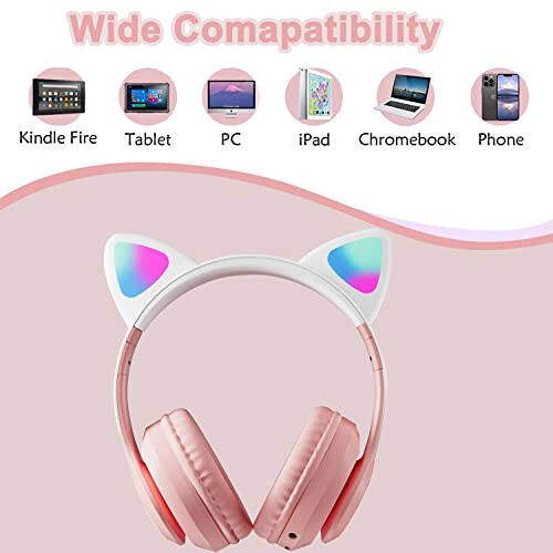 TOKANI Kids Bluetooth Wireless Over-Ear Cat Ear Headphones with Microphone for Kids Teens Adults (New Pink) - 6