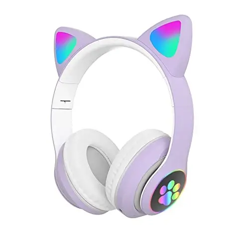 TOKANI Kids Headphones for School, Bluetooth Wireless Headphones with Microphone for Kids Teens Adults, Cat Ear Headphones for Girls Women (Purple) - TOKANI