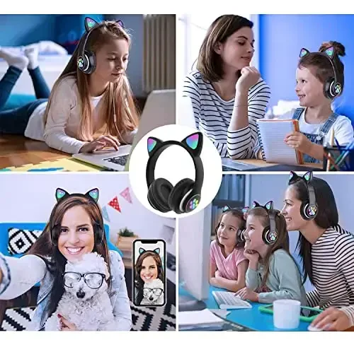 TOKANI Kids Bluetooth simsiz quloq ustidagi mushuk quloqli naushniklar bolalar o'smirlar kattalar uchun mikrofon bilan (qora) - 5