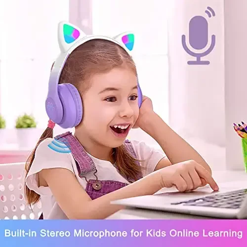 TOKANI Kids Bluetooth Simsiz Quloq Ustidagi Mushuk Quloqli Naushniklar Mikrofonli Bolalar O'smirlar Kattalar uchun (Pro-Binafsha) - 2
