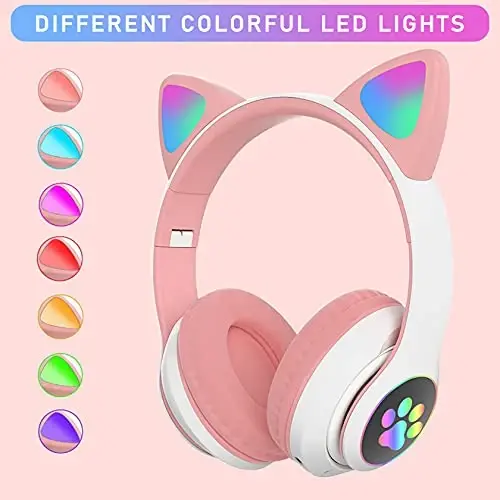 TOKANI Kids Bluetooth Wireless Over-Ear Cat Ear Headphones with Microphone for Kids Teens Adults (Pink) - 2