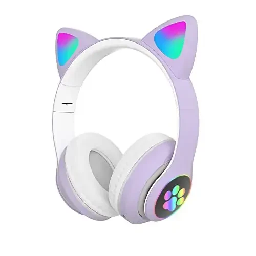 TOKANI Kids Headphones for School, Bluetooth Wireless Headphones with Microphone for Kids Teens Adults, Cat Ear Headphones for Girls Women (Purple) - 1