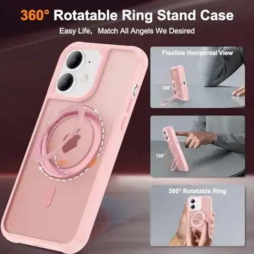 TOKVANZ Designed for iPhone 11 Case with 360° Rotatable Magnetic Ring Stand [Compatible Mag-Safe] [Military Grade Protection] Translucent Matte Phone Cases for Women Men 6.1'', Pink - TOKVANZ (1)