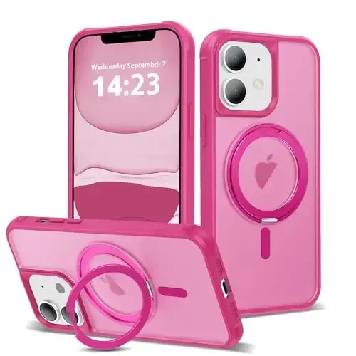 TOKVANZ Designed for iPhone 11 Case with 360° Rotatable Magnetic Ring Stand [Compatible Mag-Safe] [Military Grade Protection] Translucent Matte Phone Cases for Women Men 6.1'', Rose Red - TOKVANZ