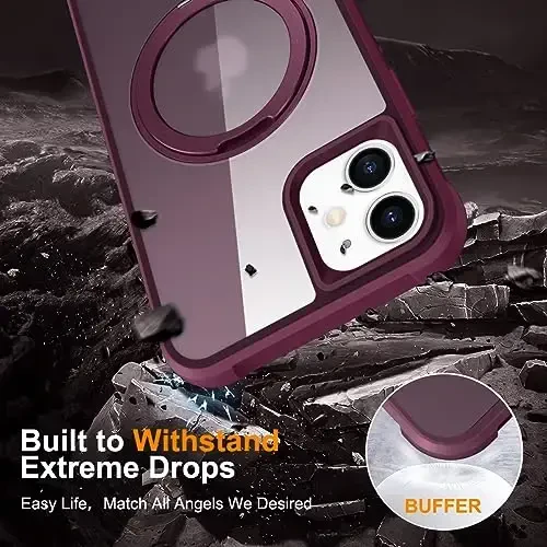 TOKVANZ Designed for iPhone 11 Case with 360° Rotatable Magnetic Ring Stand [Compatible Mag-Safe] [Military Grade Protection] Translucent Matte Phone Cases for Women Men 6.1'', Wine Red - 6