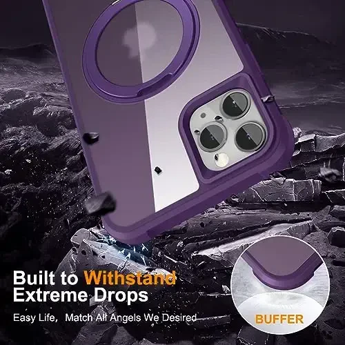 TOKVANZ Designed for iPhone 11 Pro Max Case with 360° Rotatable Magnetic Ring Stand [Compatible Mag-Safe] [Military Grade Protection] Translucent Matte Phone Cases for Women Men 6.5'', Purple - 6