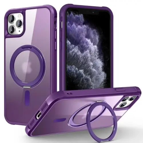 TOKVANZ Designed for iPhone 11 Pro Max Case with 360° Rotatable Magnetic Ring Stand [Compatible Mag-Safe] [Military Grade Protection] Translucent Matte Phone Cases for Women Men 6.5'', Purple 
