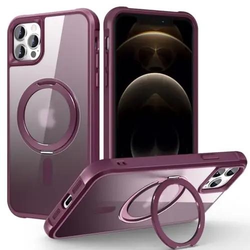 TOKVANZ Designed for iPhone 12 Pro Max/13 Pro Max Case with 360°Rotatable Magnetic Ring Stand [Compatible Mag-Safe] [Military Grade Protection] Translucent Matte Phone Case for Women 6.7
