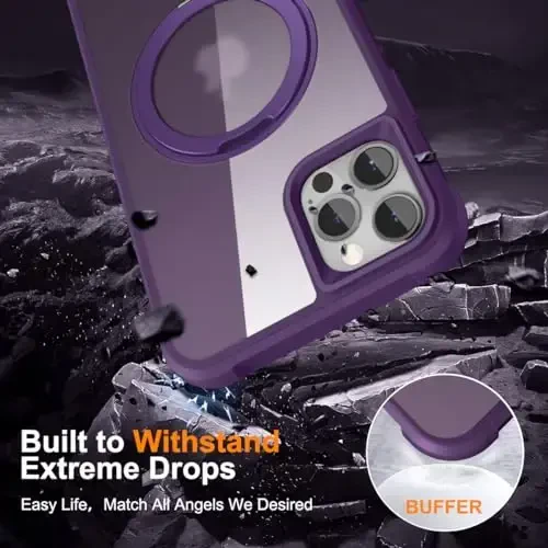 TOKVANZ Designed for iPhone 12/12 Pro Case with 360° Rotatable Magnetic Ring Stand [Compatible Mag-Safe] [Military Grade Protection] Translucent Matte Phone Cases for Women Men 6.1'', Purple - 6