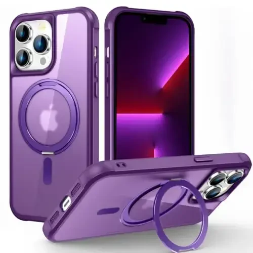 TOKVANZ Designed for iPhone 13 Pro Case with 360° Rotatable Magnetic Ring Stand [Compatible Mag-Safe] [Military Grade Protection] Translucent Matte Phone Cases for Women Men 6.1'', Purple - 1