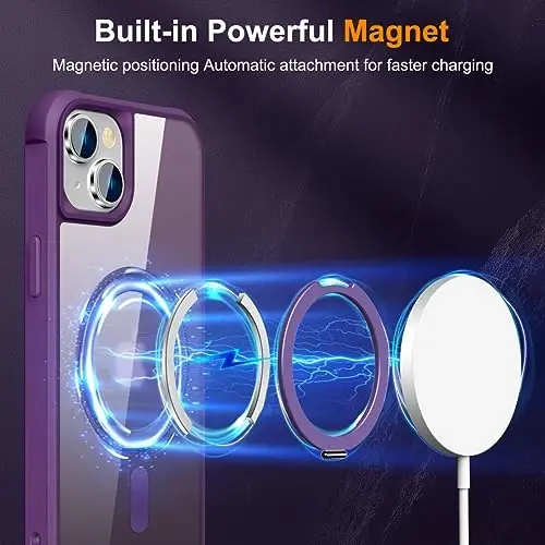 TOKVANZ Designed for iPhone 13/14 Case with 360° Rotatable Magnetic Ring Stand [Compatible Mag-Safe] [Military Grade Protection] Translucent Matte Phone Cases for Women Men 6.1'', Purple - 3