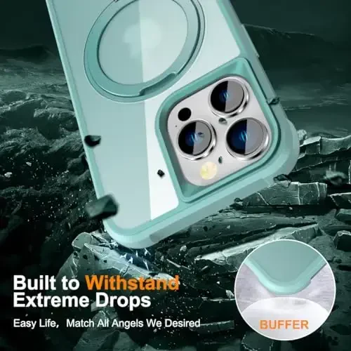 TOKVANZ Designed for iPhone 15 Pro Case with 360° Rotatable Magnetic Ring Stand [Compatible Mag-Safe] [Military Grade Protection] Translucent Matte Phone Cases for Women Men 6.1'', Green - 6